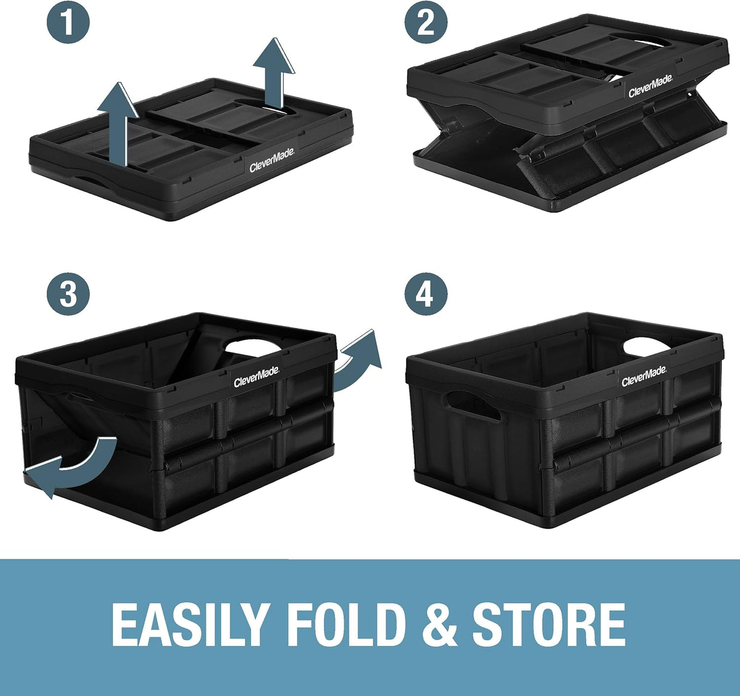 Collapsible Storage Bins - Black 3 Pack 32L - Stackable Containers Heavy Duty Capacity Folding Crates - Space-Saving for Home