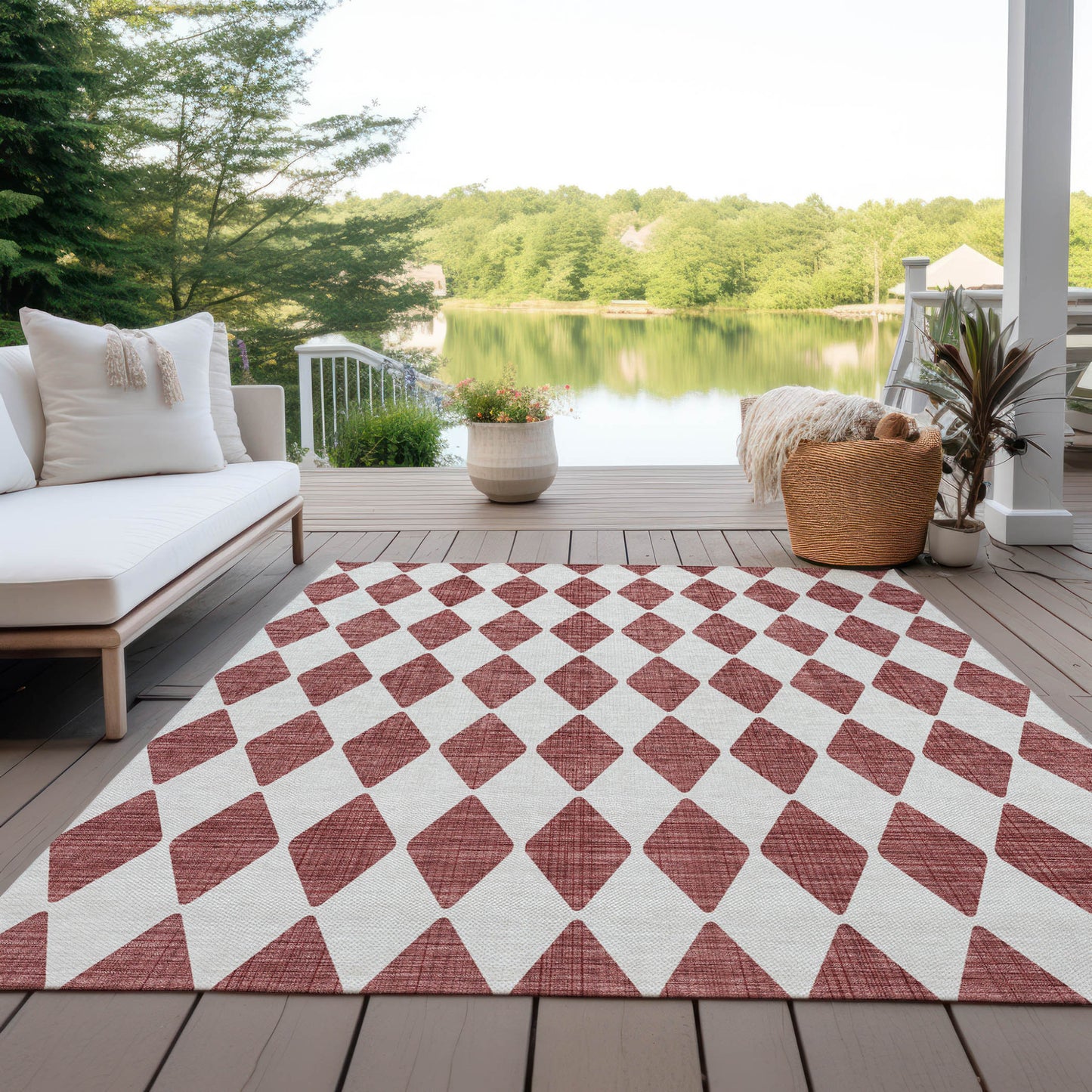 3' X 5' Burgundy Geometric Washable Indoor Outdoor Area Rug-8