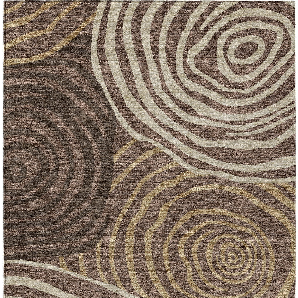 8' X 10' Brown And Taupe Abstract Washable Indoor Outdoor Area Rug