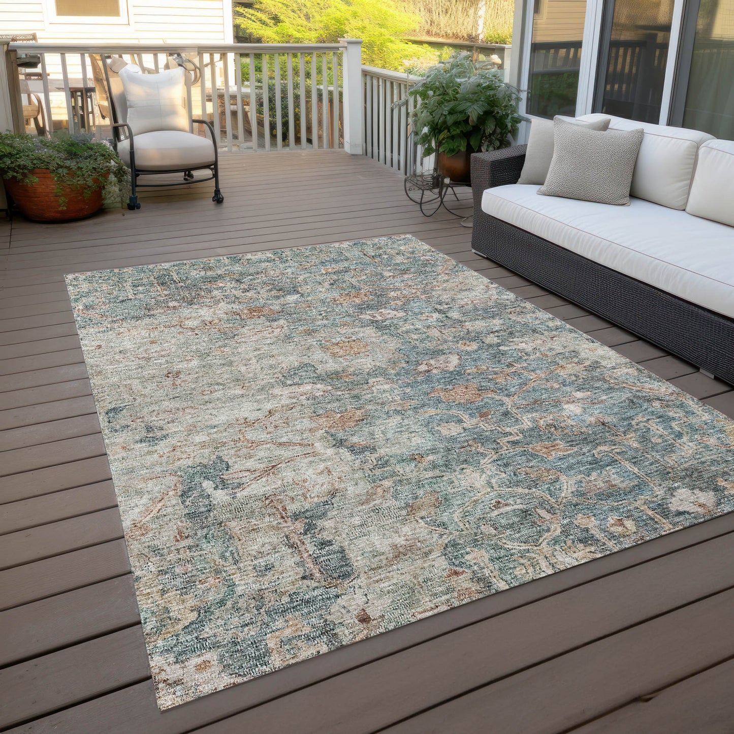 3' X 5' Green Blue And Gray Oriental Washable Indoor Outdoor Area Rug-8