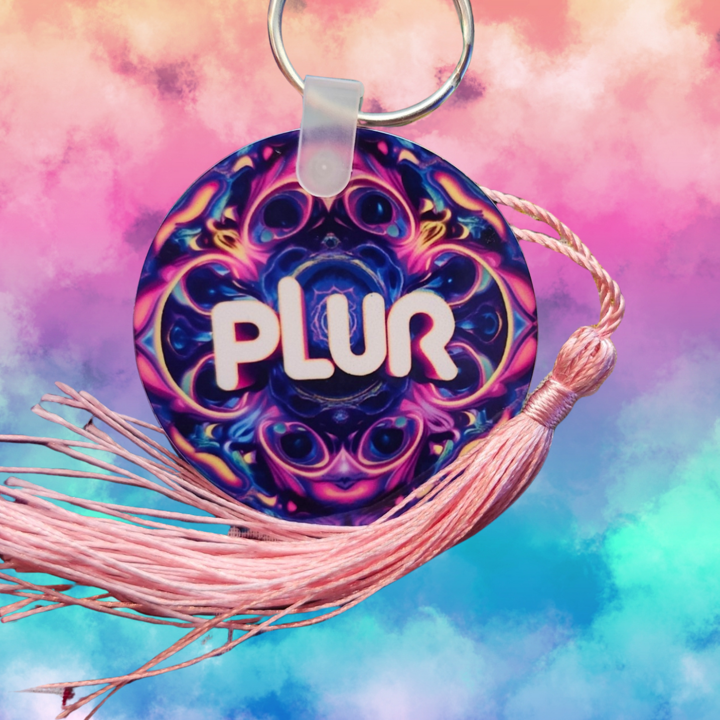 PLUR Circle Keychain for Raves and Festivals.