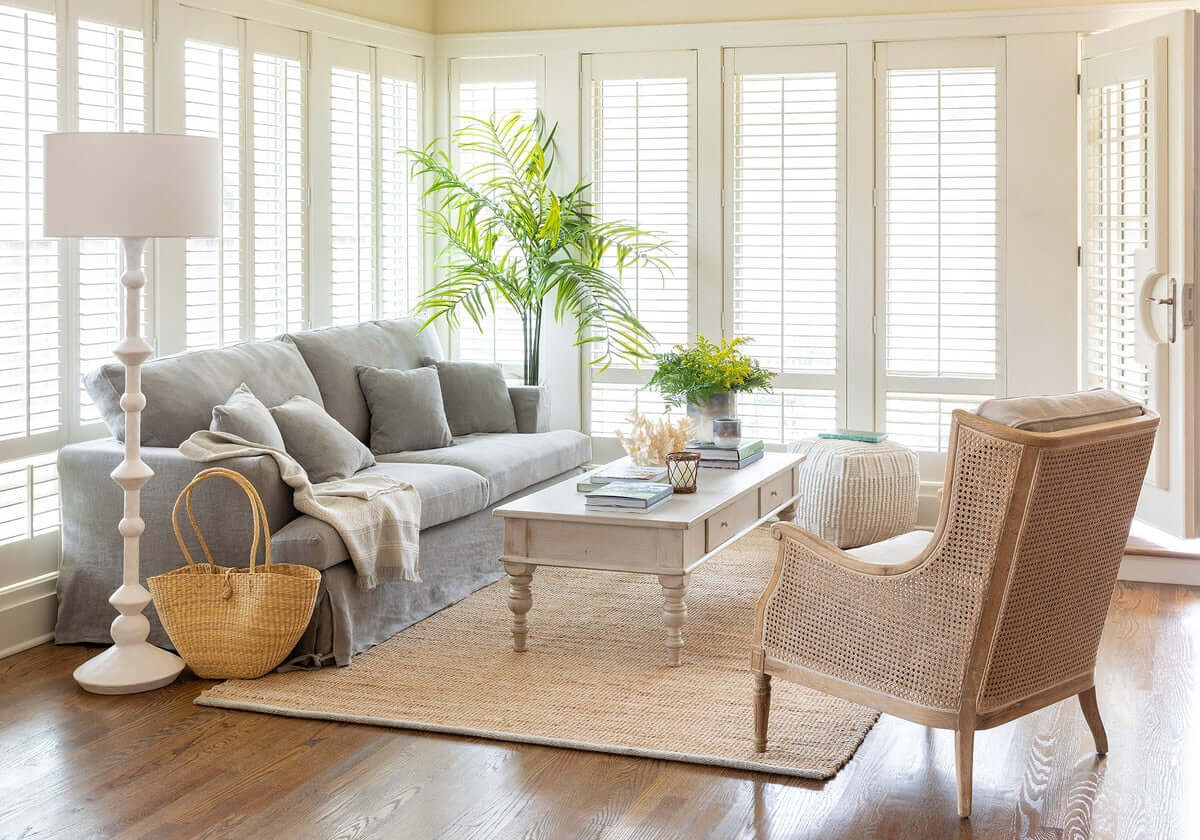 Coastal White Floor Lamp with Linen Shade