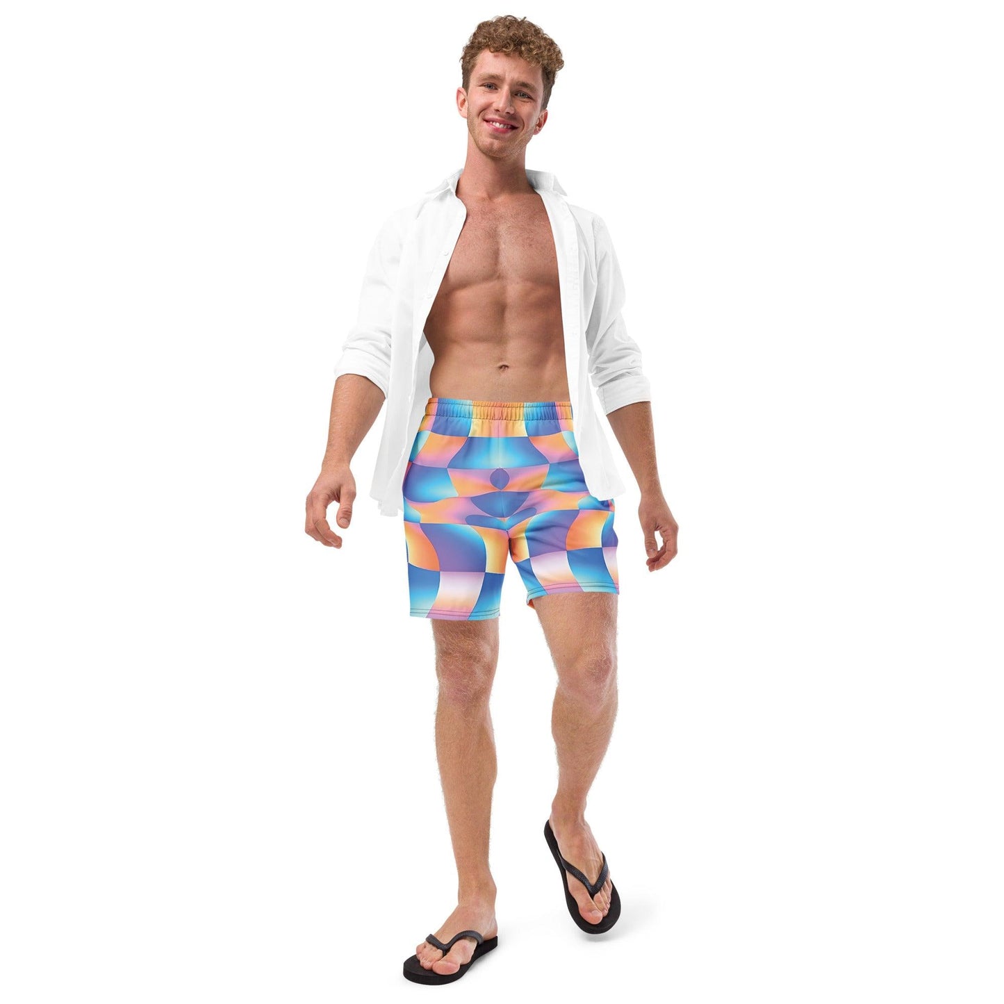 Vibrant Abstract Swim Shorts for EDM Festivals & Raves