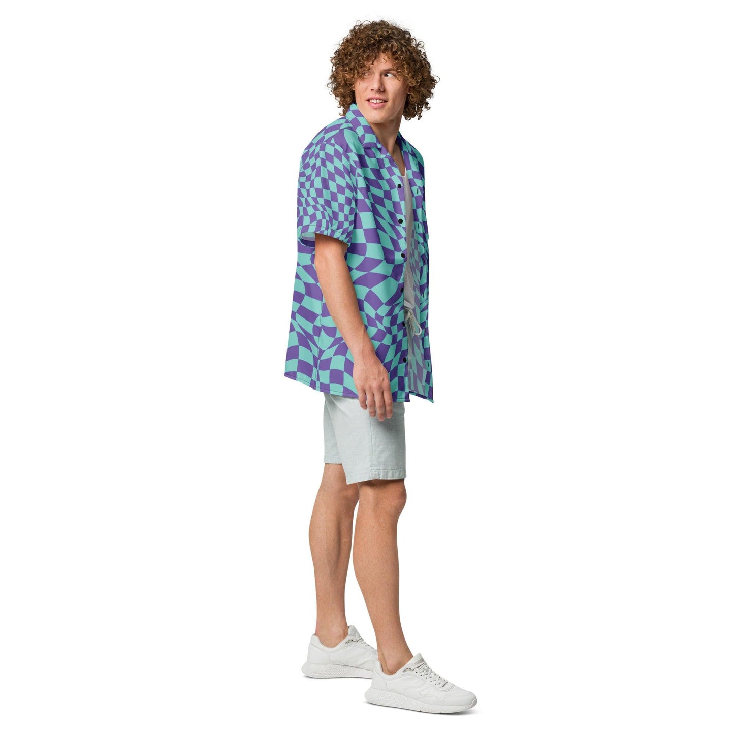 Trippy Checkered Button-Up Shirt for Raves