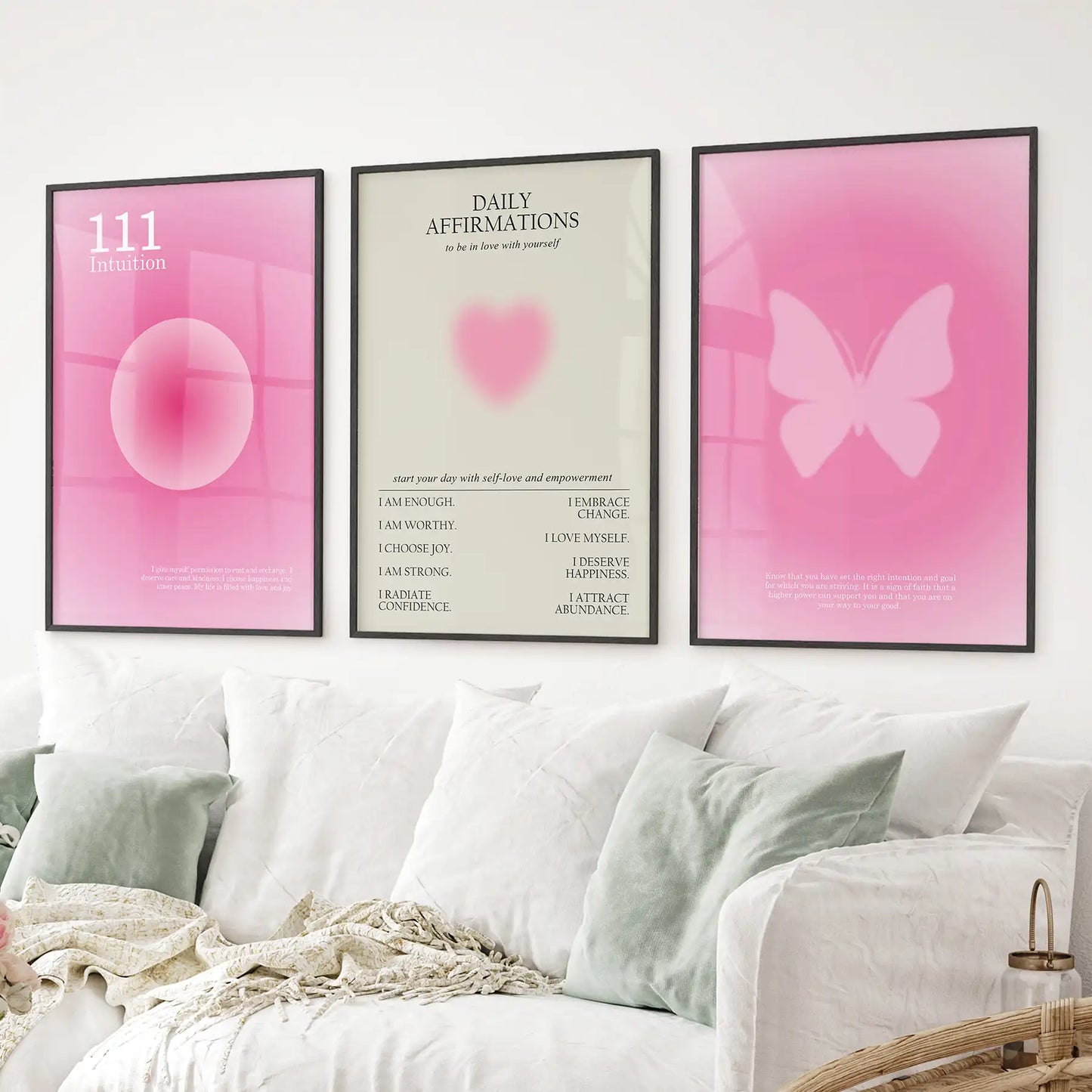 Pink Aura 3 Piece Art Prints Set. Motivational Decor for Girls’ Bedroom or Dorm