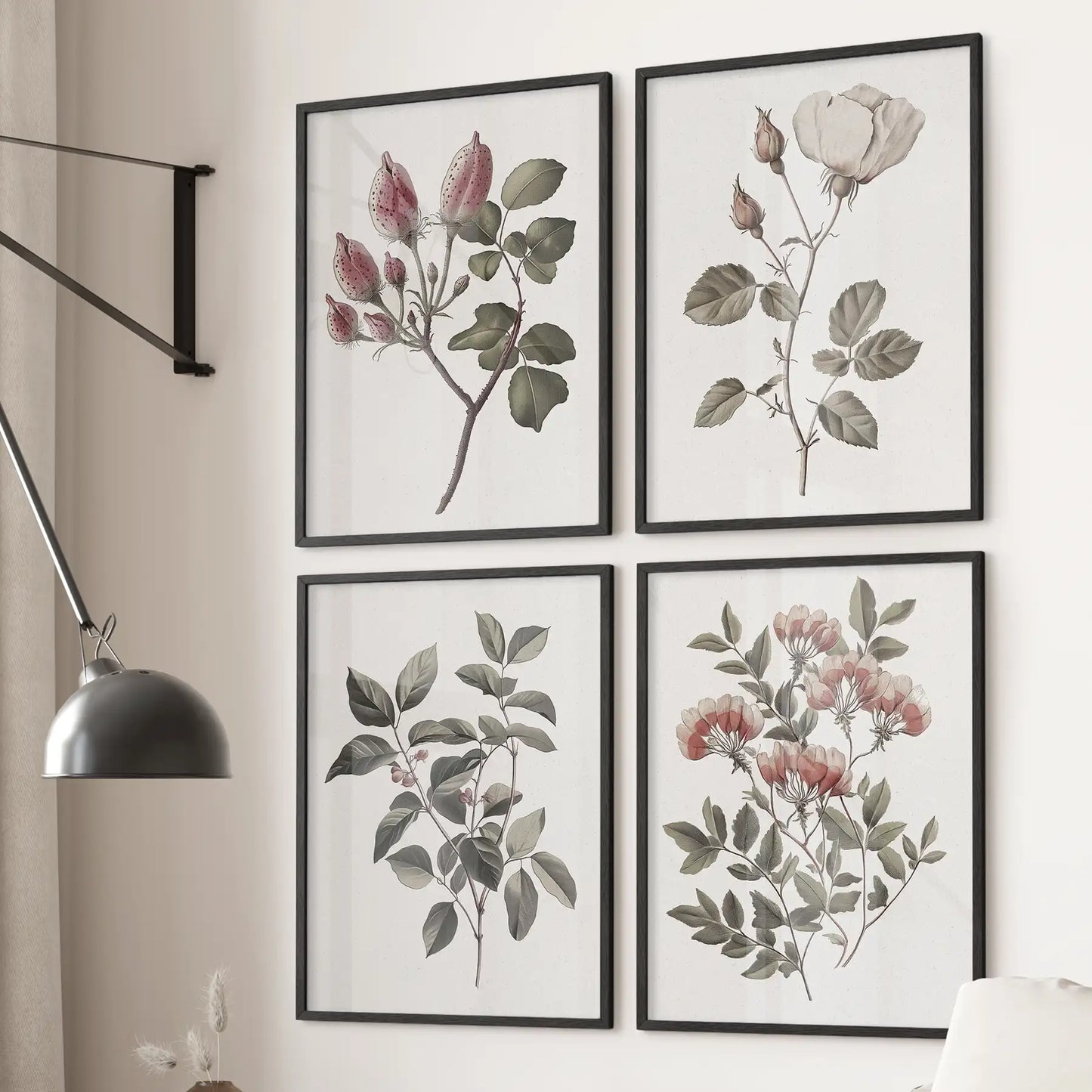 Vintage Floral Set of 4 Prints. Botanical Wall Art