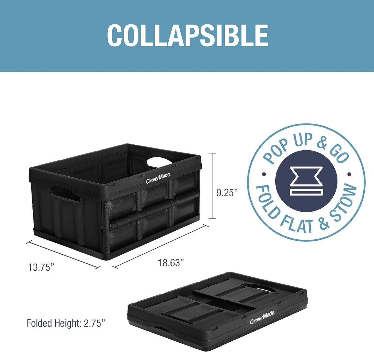 Collapsible Storage Bins - Black 3 Pack 32L - Stackable Containers Heavy Duty Capacity Folding Crates - Space-Saving for Home