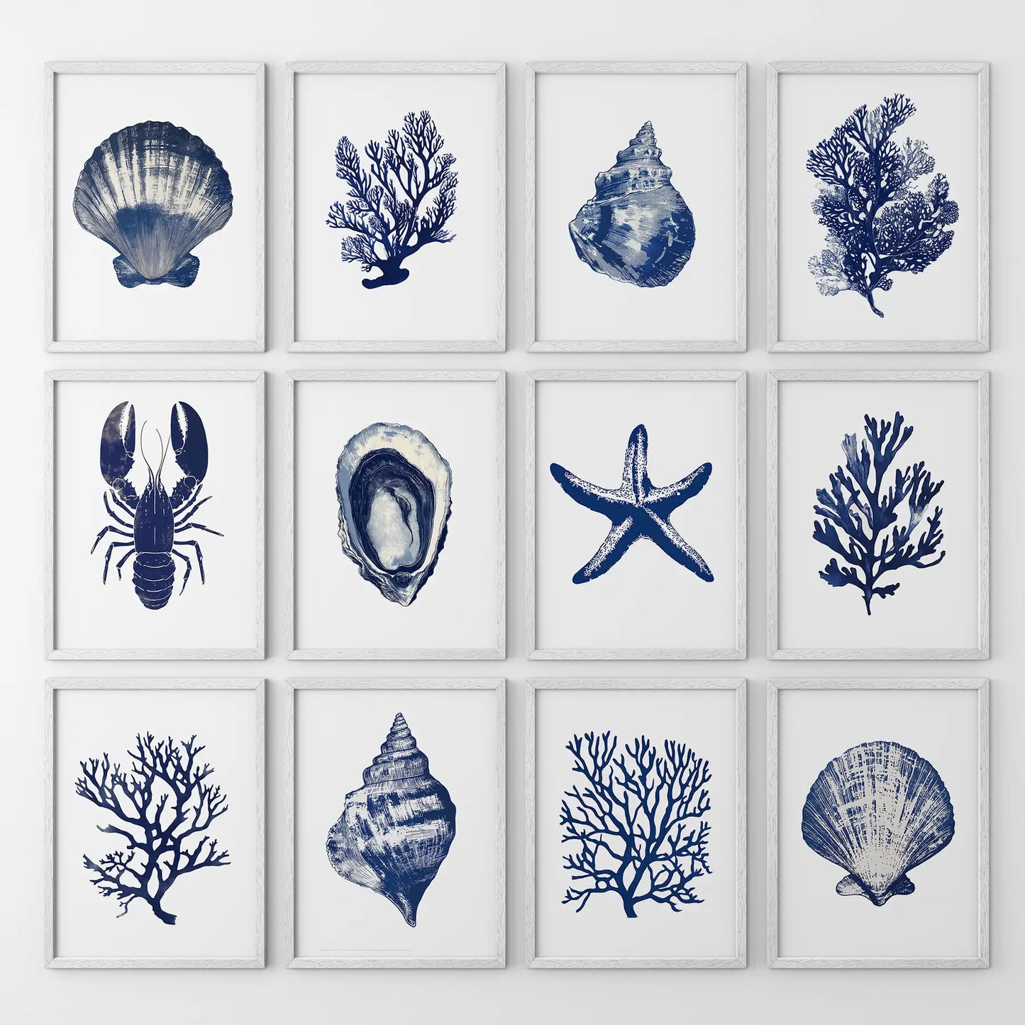 Bundle Coral, Shell, Lobster Wall Art. Set of 12 Artwork