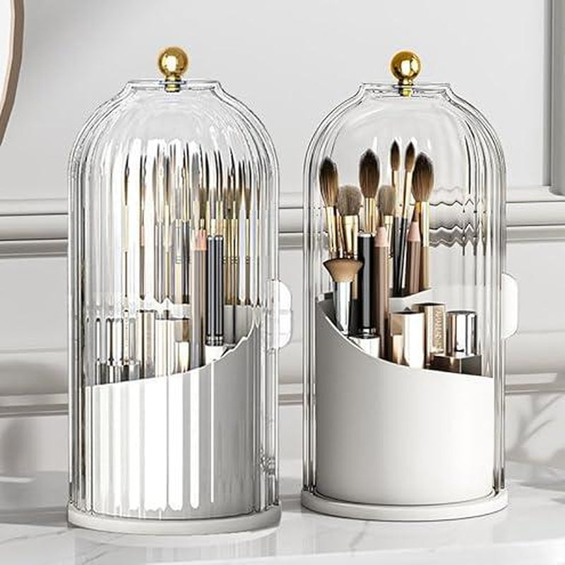 Tiktok Viral Bathroom Organizer with Sliding Lid Christmas Gift Idea,Rotating Toothbrush Holder with Sliding Lid 3 Slots,Bathroom Counter Organizer for Makeup Brushes and Toothbrush,No-Drill Bathroom Storage,Water-Resistant Organizer,White