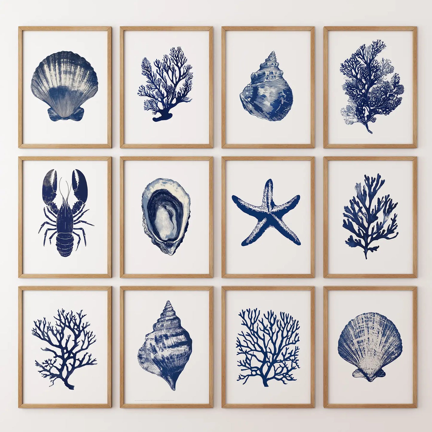 Bundle Coral, Shell, Lobster Wall Art. Set of 12 Artwork