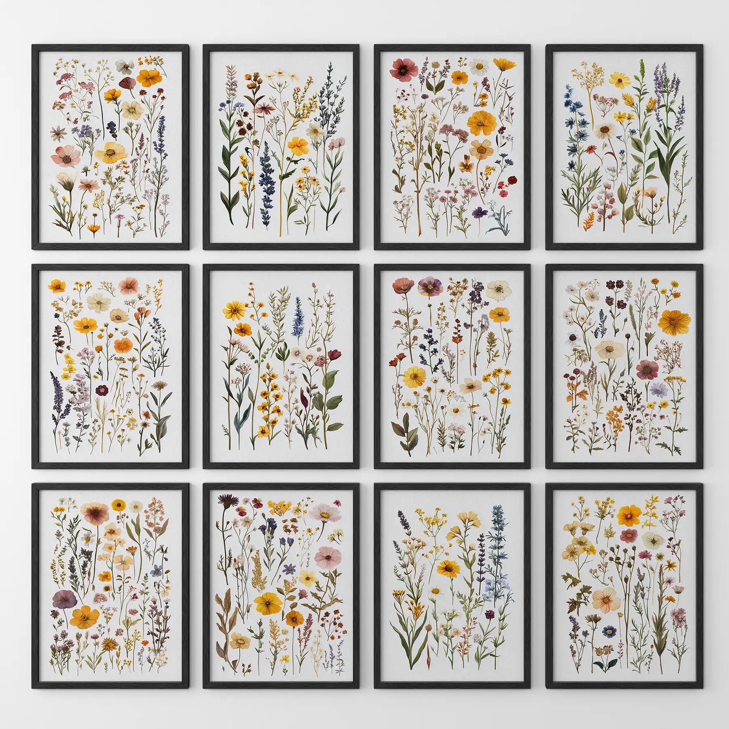 Pressed Flower Art Print Set of 12. Botanical Lithograph