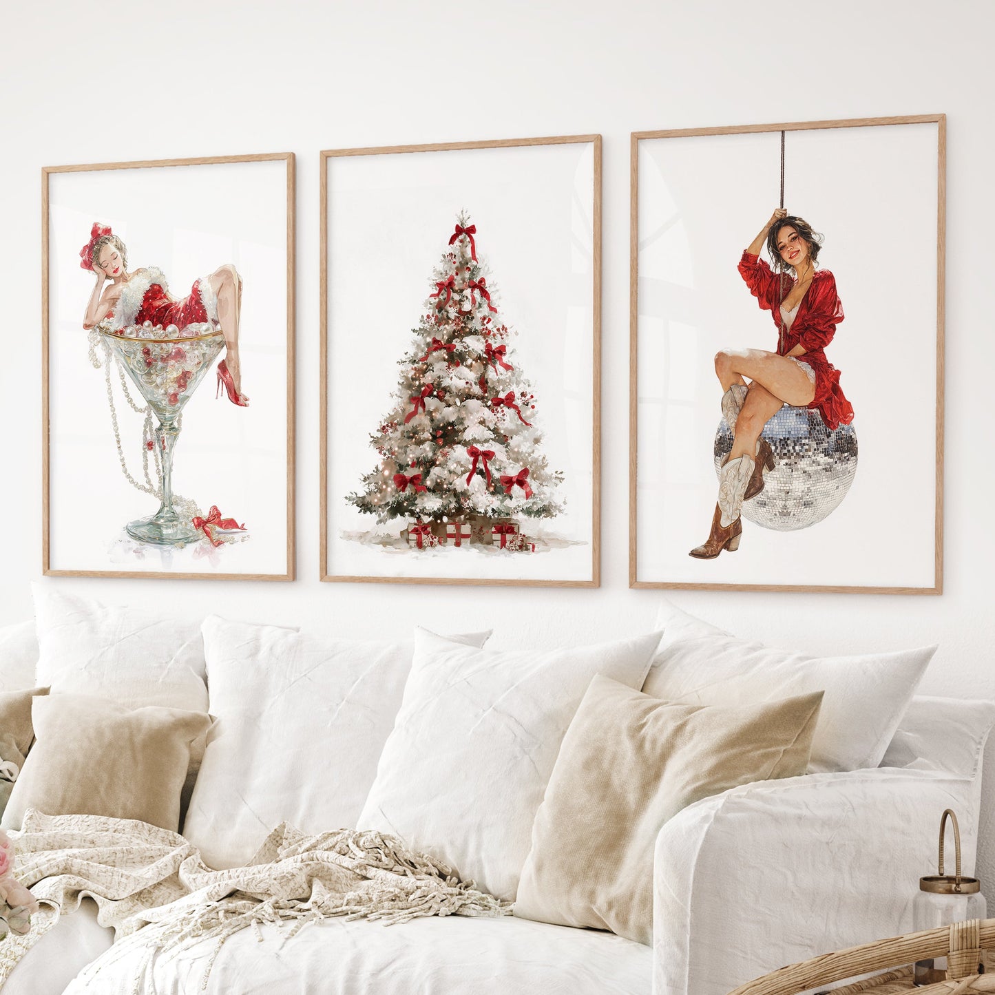 Glam Christmas Art. Pin Up Holiday Print Set of 3