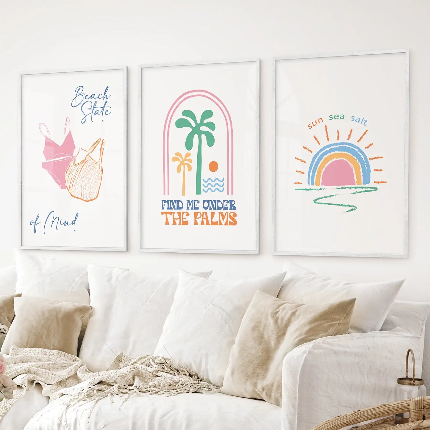 Coastal Summer Vibes Wall Decor. Palm Sunset Poster Set of 3