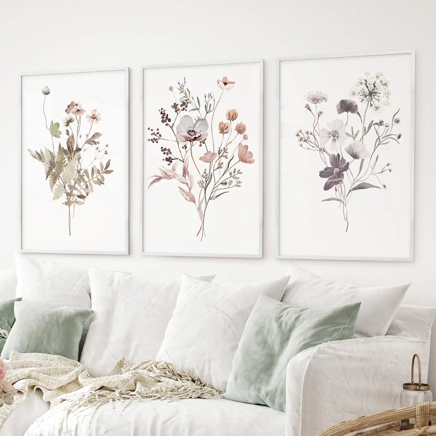 Meadow Wildflower Print Set of 3 Pieces. Watercolor Botanical Prints