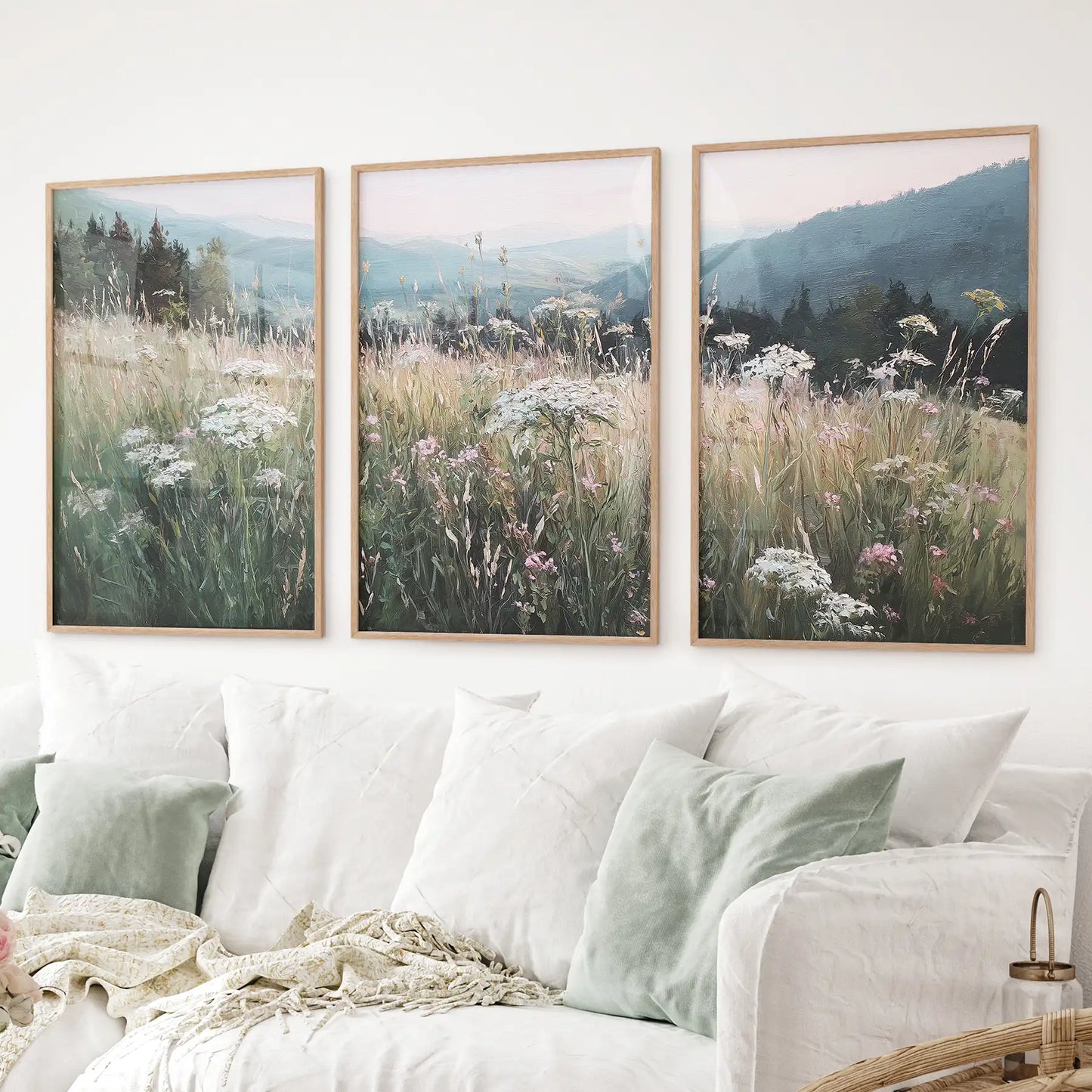 Meadow Landscape Wall Art Set of 3. Nature Prints