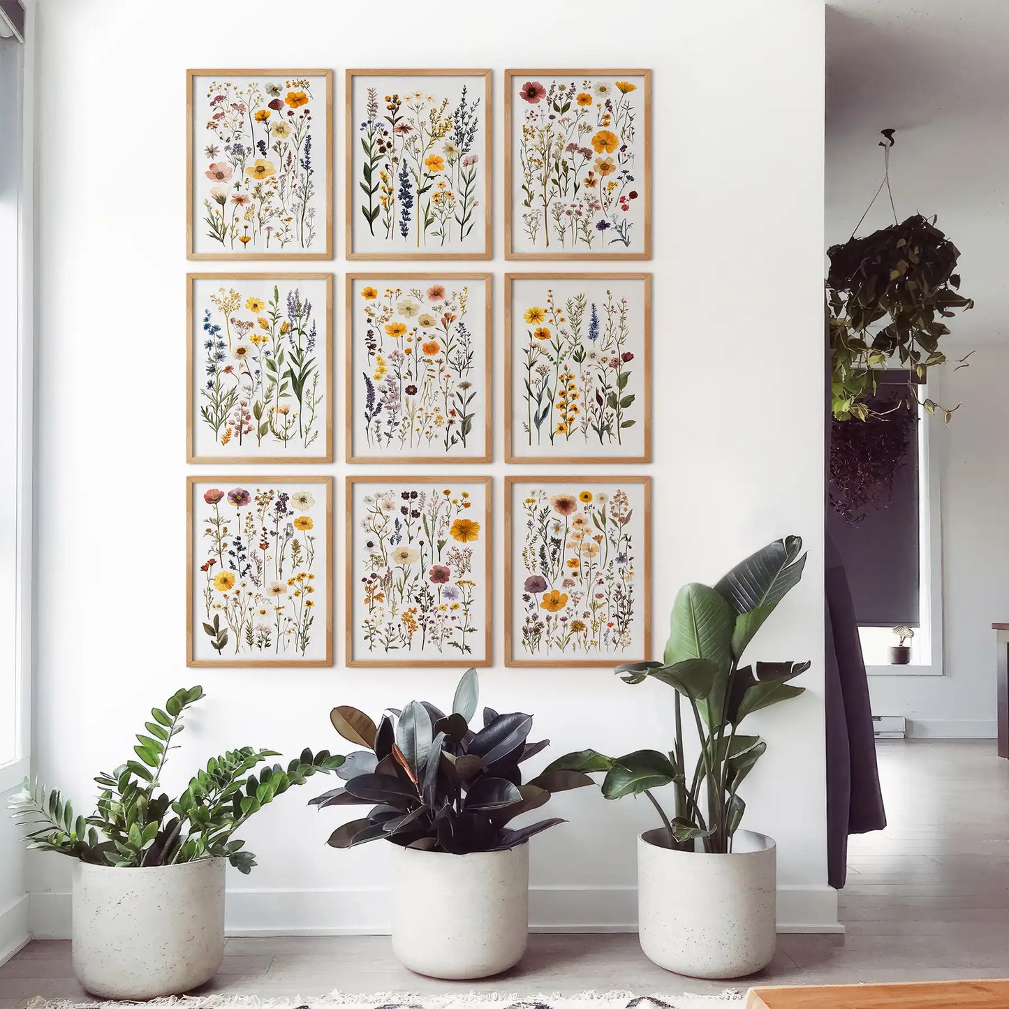 Meadow Wildflowers Prints. Floral Wall Art Set of 9 Pieces