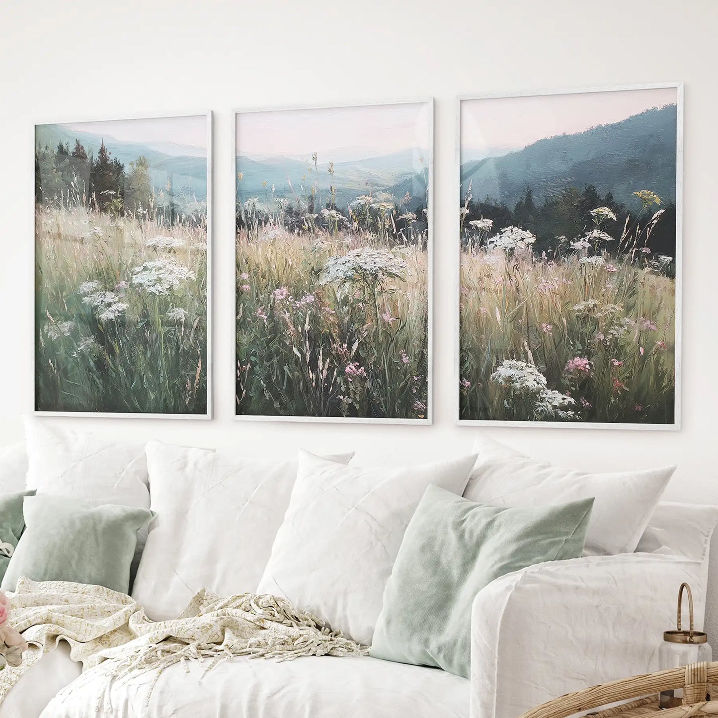 Meadow Landscape Wall Art Set of 3. Nature Prints