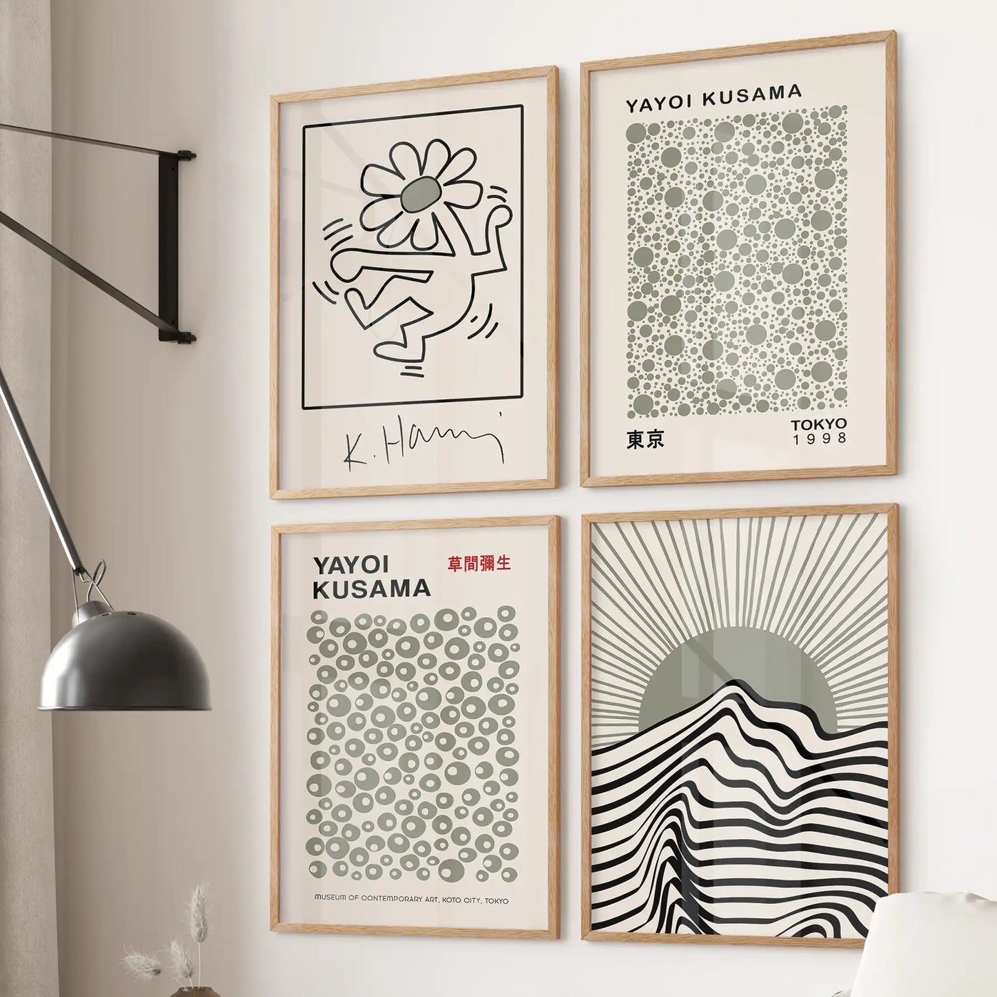 Boho Modern Abstract Set of 4 Prints. Kusama, Haring, Bauhaus