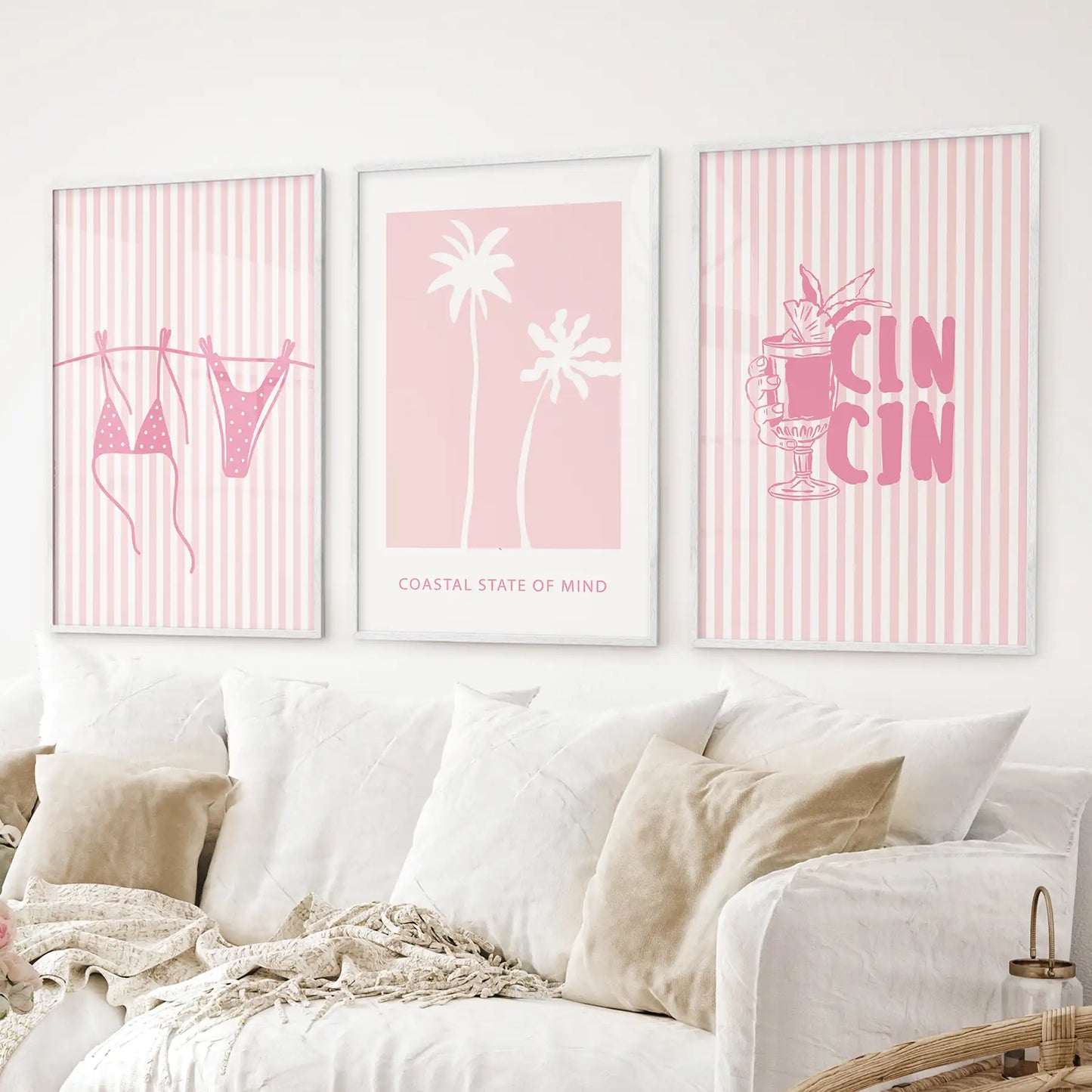 Preppy Coastal Girl Room Décor. Set of 3 Pink Summer Prints