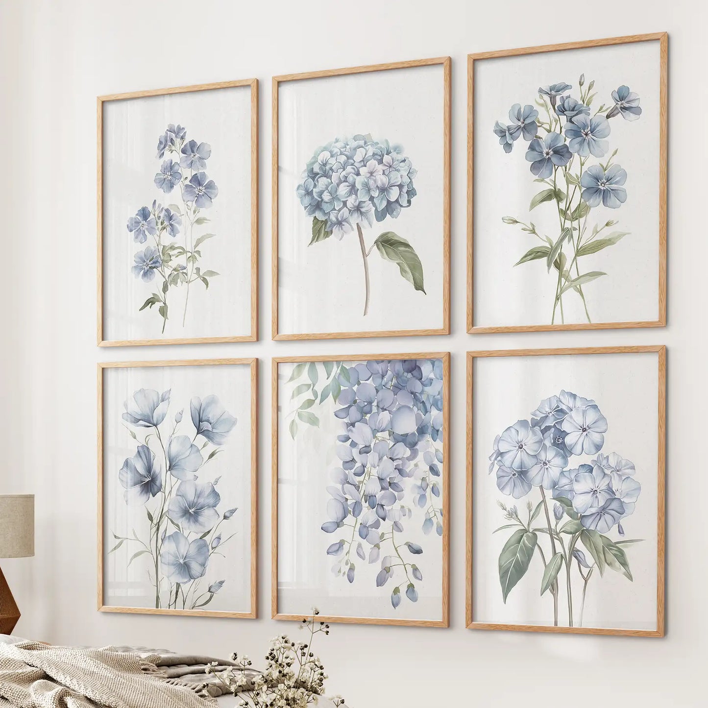 Watercolor Hydrangea, Wisteria Wall Art. Set of 6 Prints