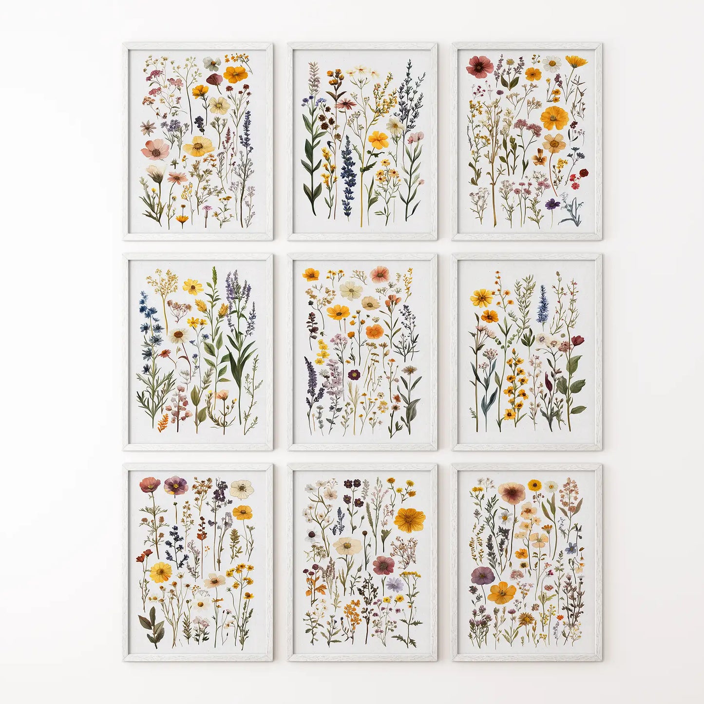 Meadow Wildflowers Prints. Floral Wall Art Set of 9 Pieces