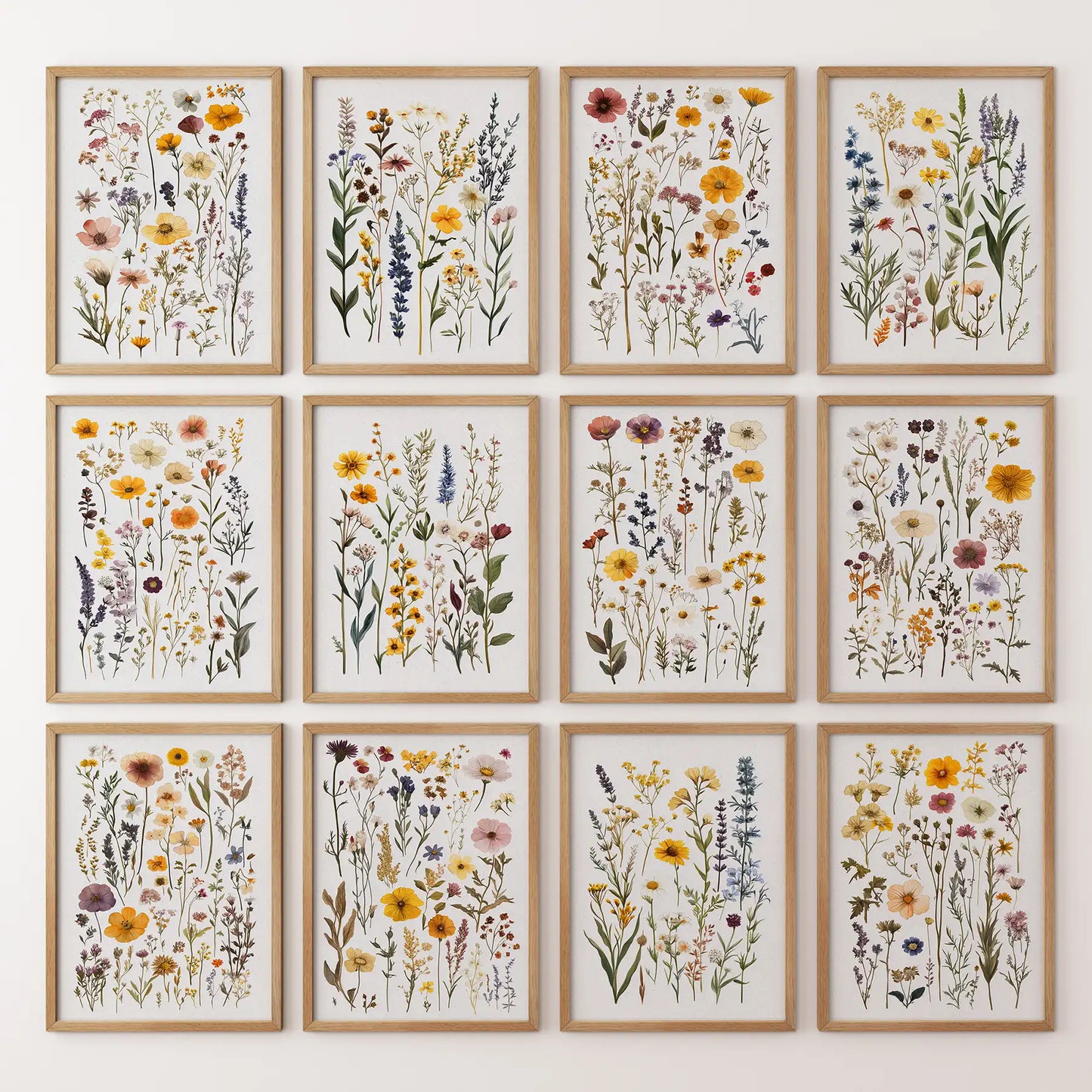 Pressed Flower Art Print Set of 12. Botanical Lithograph