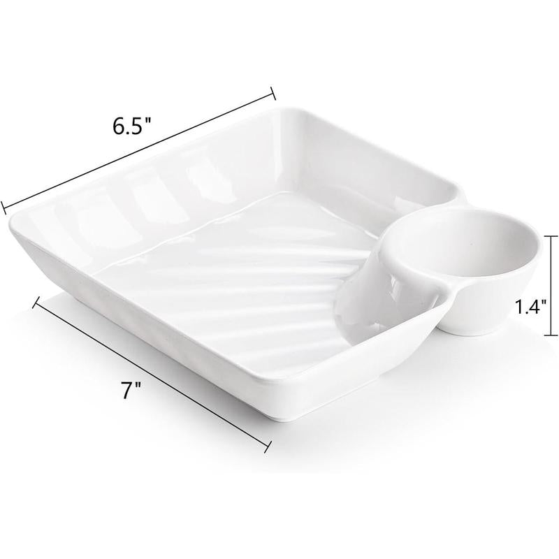10 Count Chips and Dip Plates, Plastic Serving Platter Set Dumpling Plate with Dipping Saucer, White Divided Snack Serving Dishes for Appetizer, Sushi, Taco Salsa, Charcuterie,