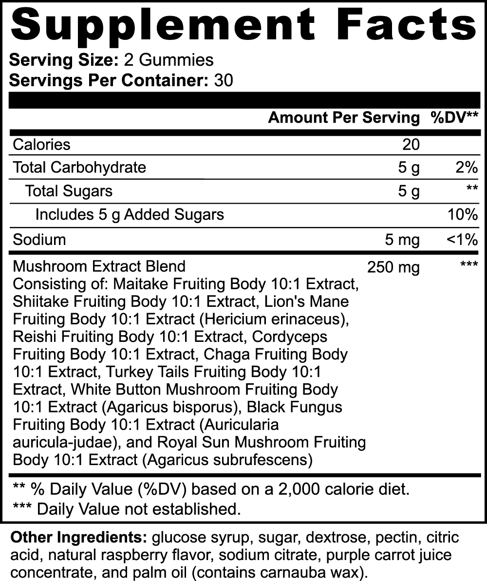 Groovy Mushroom Extract Complex - Raspberry Gummies