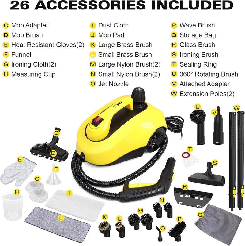 TVD Steam Cleaner Heavy Duty Canister Steamer with 26 Accessories, Steam Mop with 5M Extra-Long Power Cord for Home Floor Cleaning