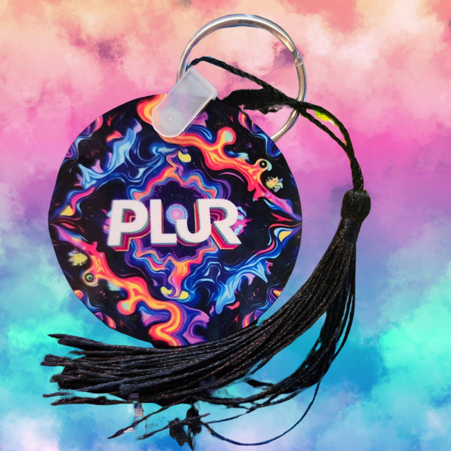 PLUR Circle Keychain for Raves and Festivals.