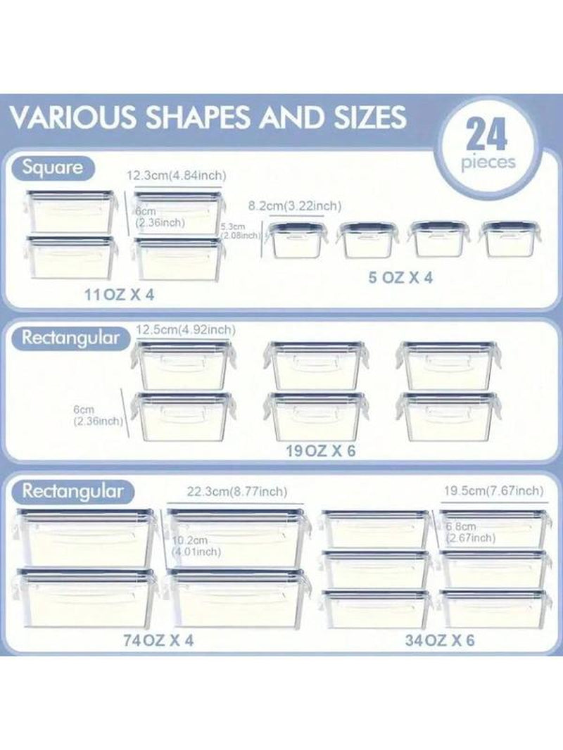 Essential 24-Piece Food Storage Box Set with 24 Lids & 24 Containers Sealed Plastic Utensil Set for Pantry Travel Outdoor Picnic Kitchen Tidying Includes Labels Markings 48-Piece Set