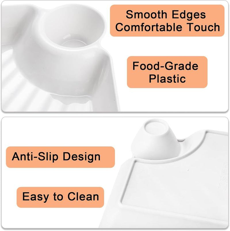 10 Count Chips and Dip Plates, Plastic Serving Platter Set Dumpling Plate with Dipping Saucer, White Divided Snack Serving Dishes for Appetizer, Sushi, Taco Salsa, Charcuterie,