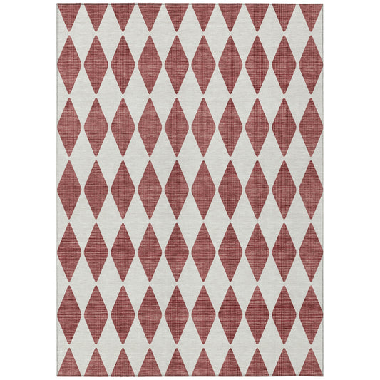 3' X 5' Burgundy Geometric Washable Indoor Outdoor Area Rug