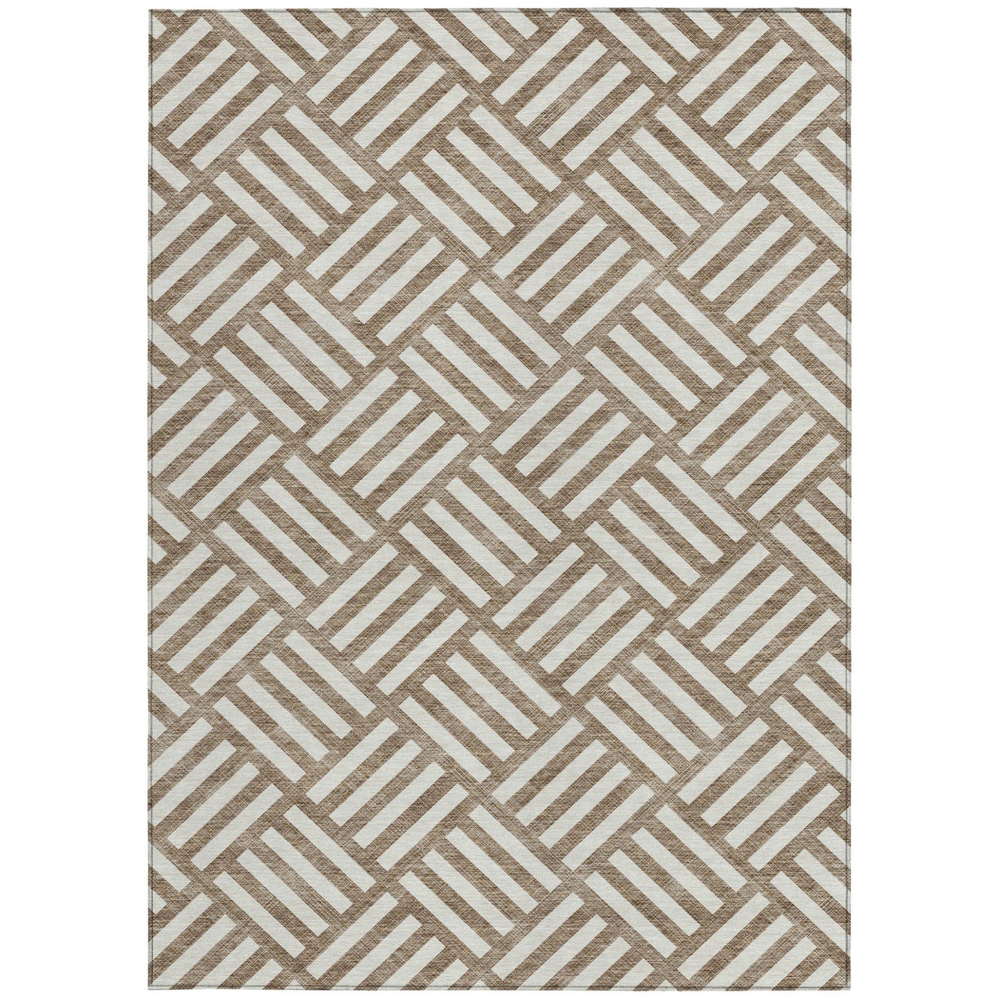 10' X 14' Brown And Ivory Geometric Washable Indoor Outdoor Area Rug