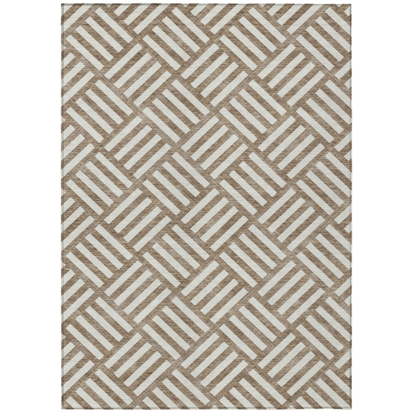 10' X 14' Brown And Ivory Geometric Washable Indoor Outdoor Area Rug