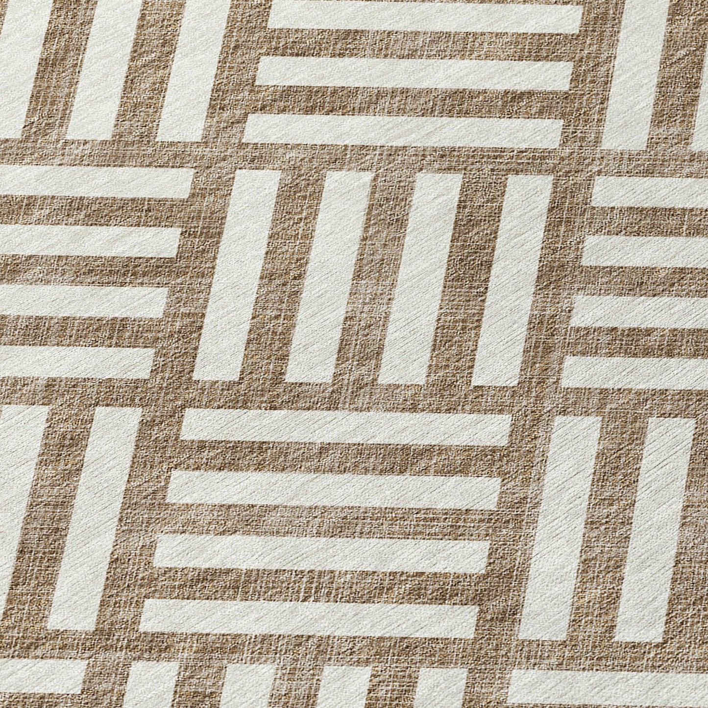 10' X 14' Brown And Ivory Geometric Washable Indoor Outdoor Area Rug