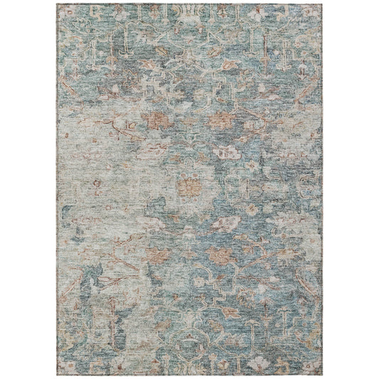 3' X 5' Green Blue And Gray Oriental Washable Indoor Outdoor Area Rug-0