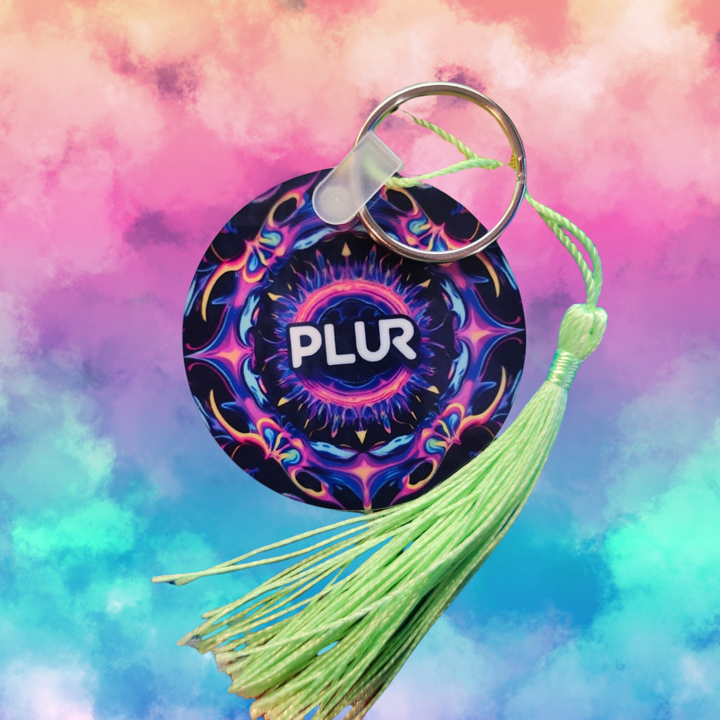 PLUR Circle Keychain for Raves and Festivals.