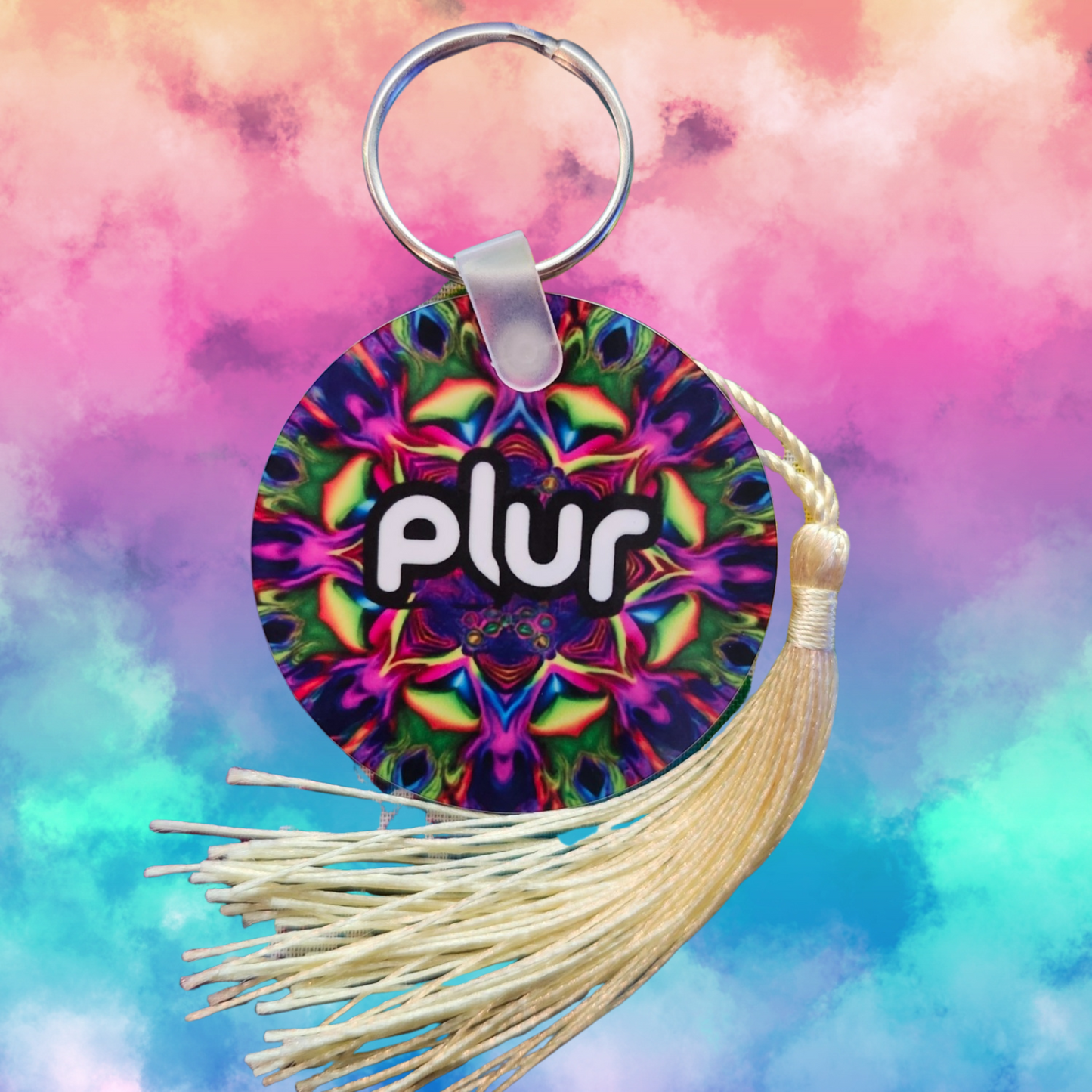 PLUR Circle Keychain for Raves and Festivals.