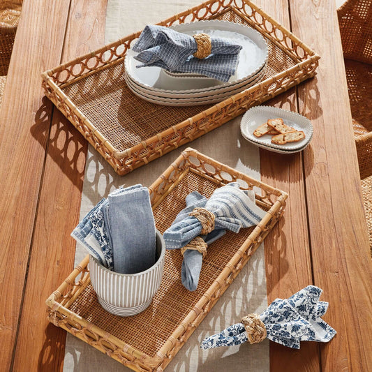 Handwoven Vintage Rattan Trays for Serving and Display (Set of 2)