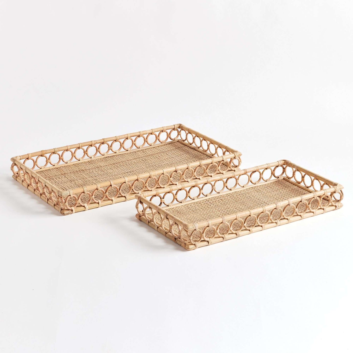 Handwoven Vintage Rattan Trays for Serving and Display (Set of 2)