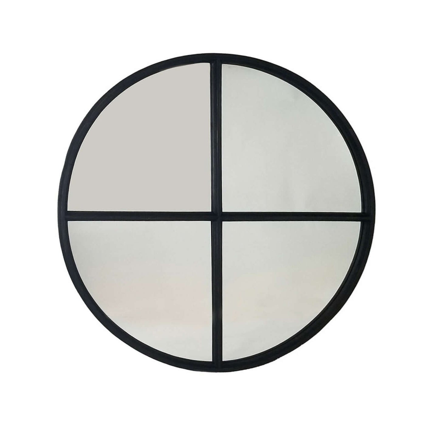 Large Round Wood Vintage Wall Mirror in Black