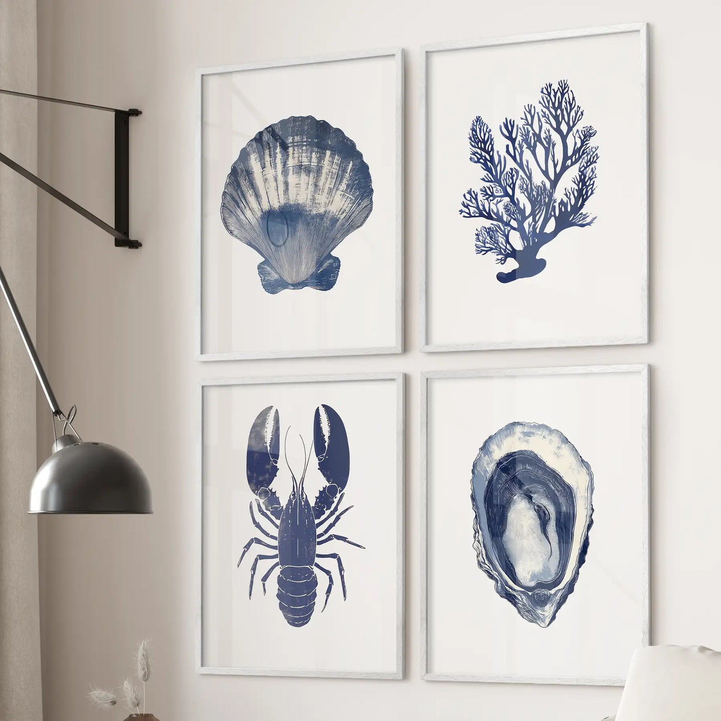 Set of 4 Piece. Lobster, Shell, Seaweed Wall Art