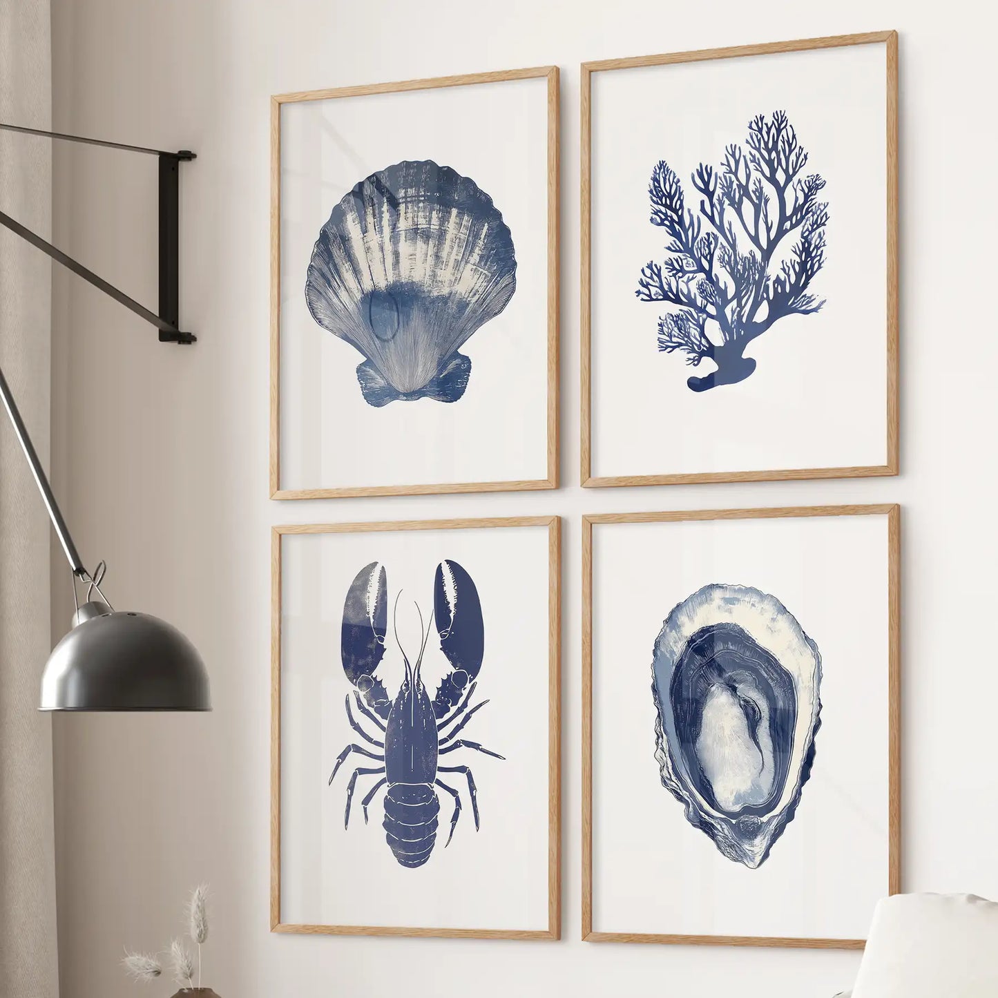 Set of 4 Piece. Lobster, Shell, Seaweed Wall Art