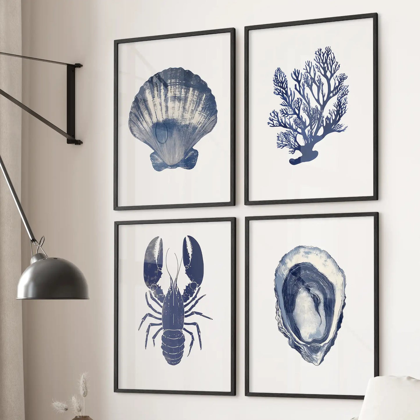 Set of 4 Piece. Lobster, Shell, Seaweed Wall Art
