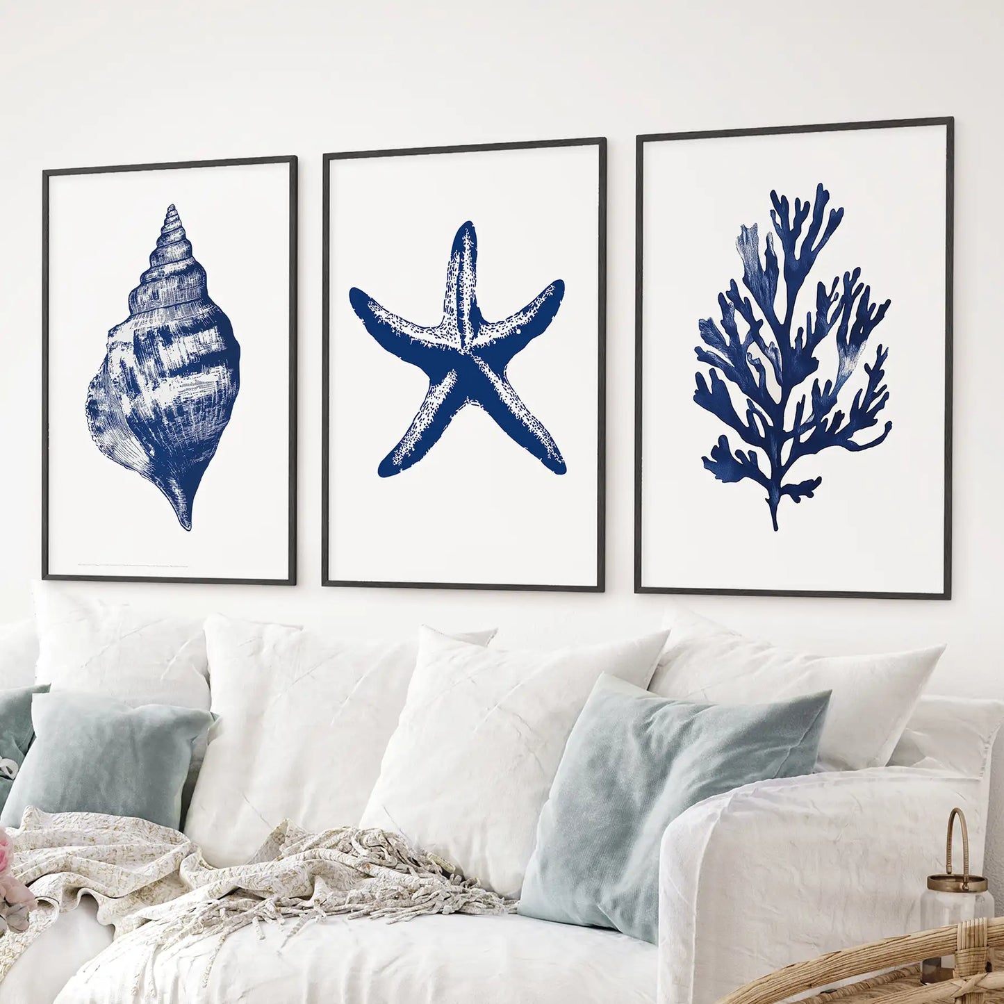 Lobster, Coral, Starfish Print Set. Nautical Set of 3 Wall Art