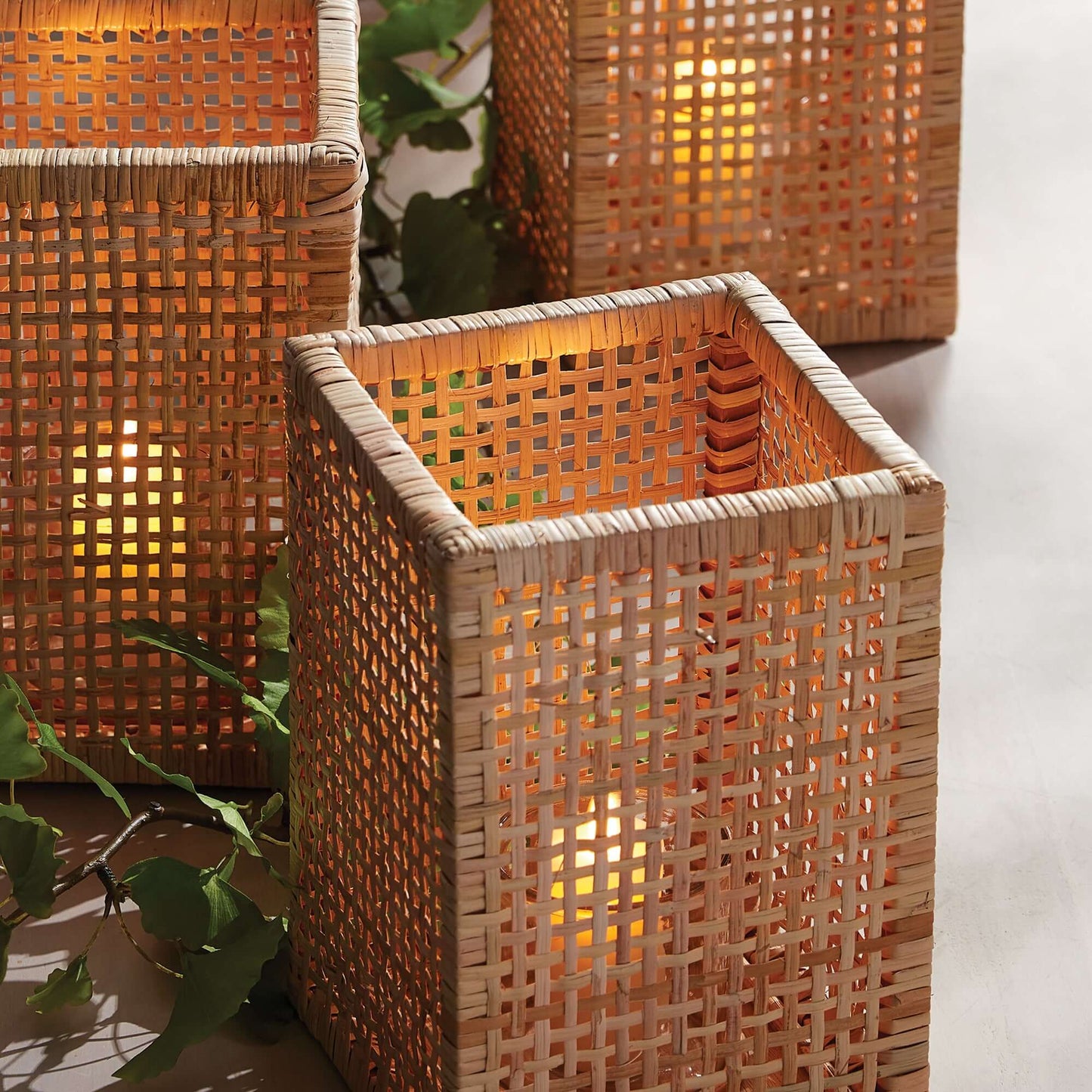 Vintage Woven Rattan Hurricane Candle Holder