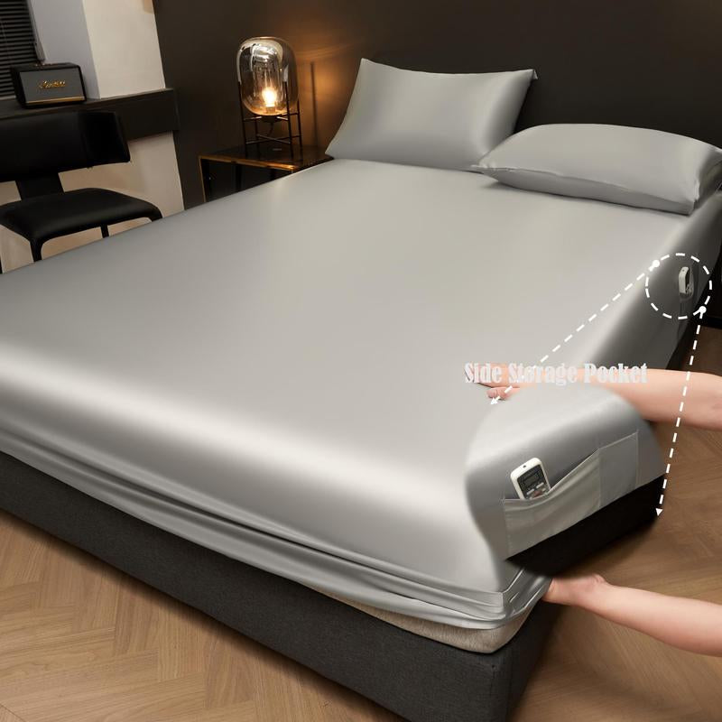 Solid Color Fitted Sheet & Pillowcase Set, Satin Bed Sheets, Silky Fitted Sheet Soft Comfortable Bedding Set for Bedroom & Hotel