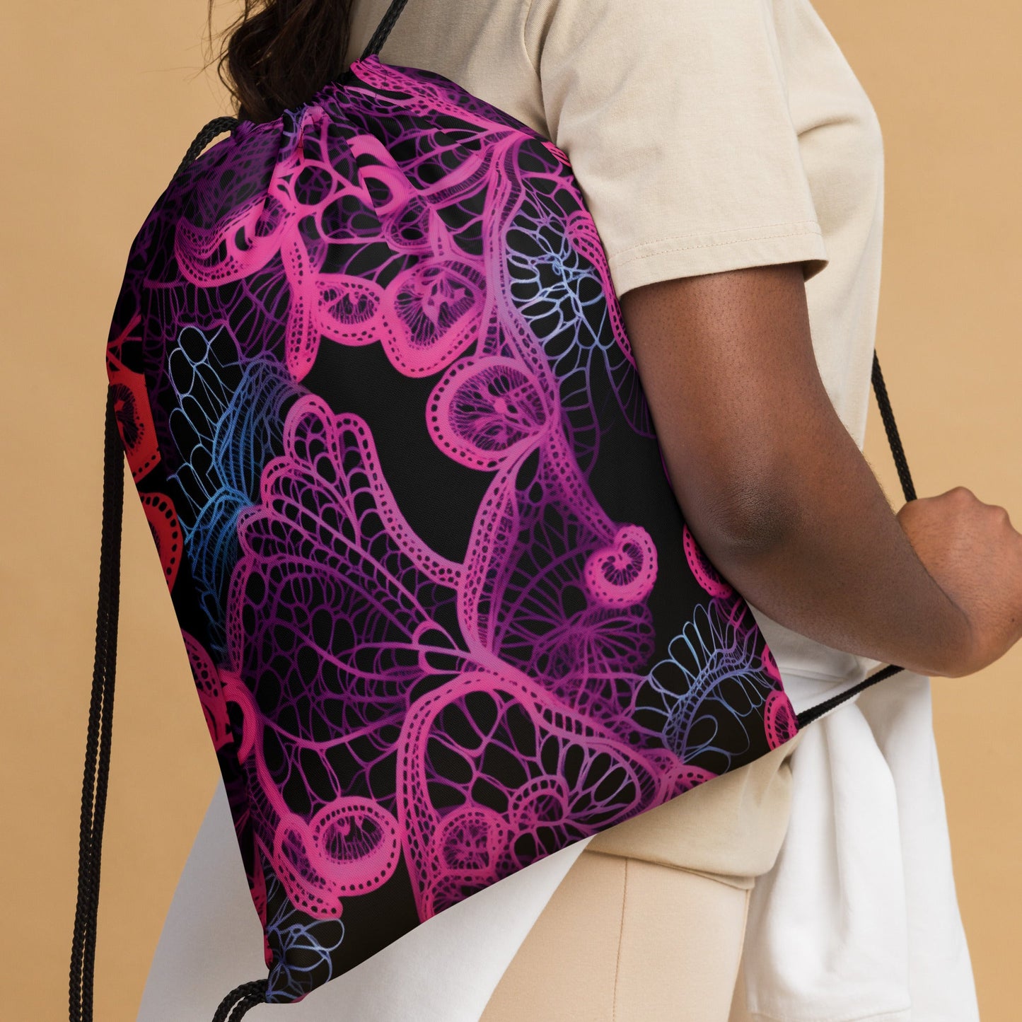 Neon Lace Drawstring Bag - Festival Ready Vibes