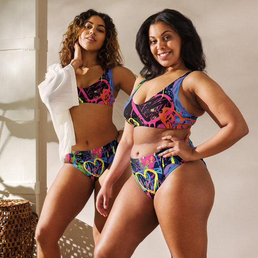 Neon Heart High-Waisted Bikini - Bold Festival Style